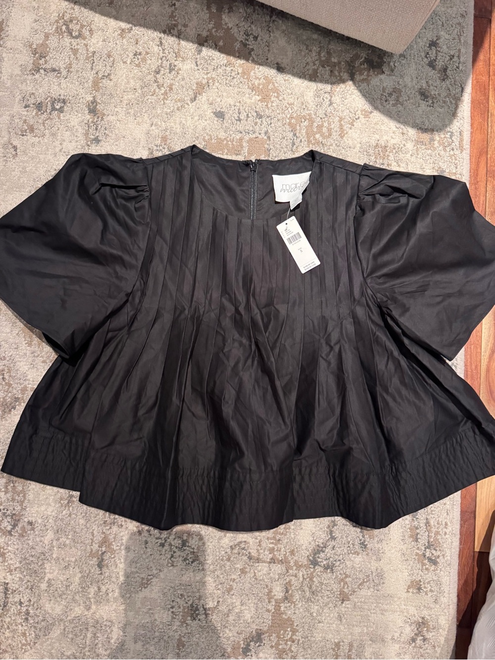 Mare Mare Black Pleated Puff Sleeve Blouse